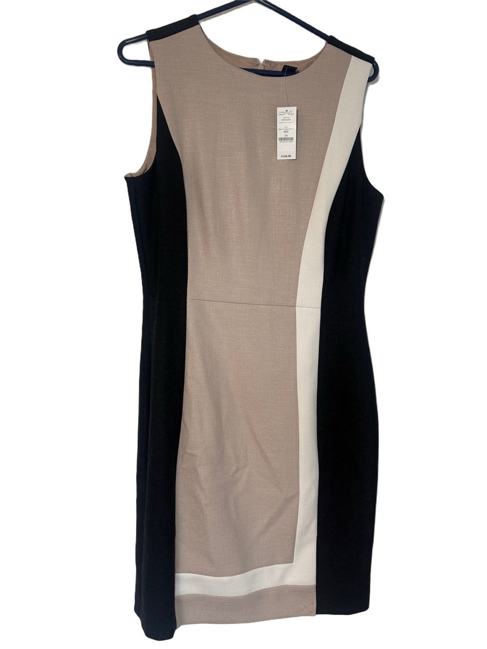 NWT White House Black Market Colorblock Sheath Dress Size 10 | Beige Black Cream